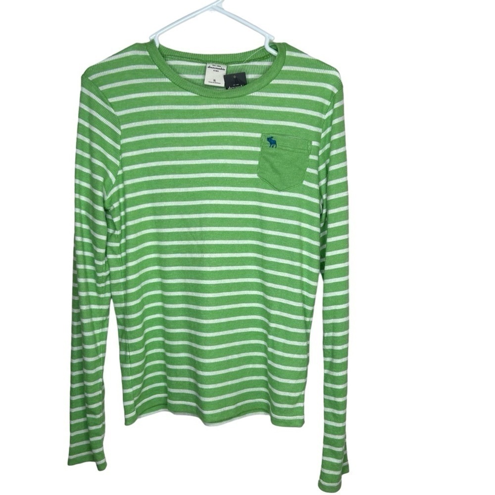 New Abercrombie Kids Boys Striped Thermal L/S Shirt Size XL BNWT Green White